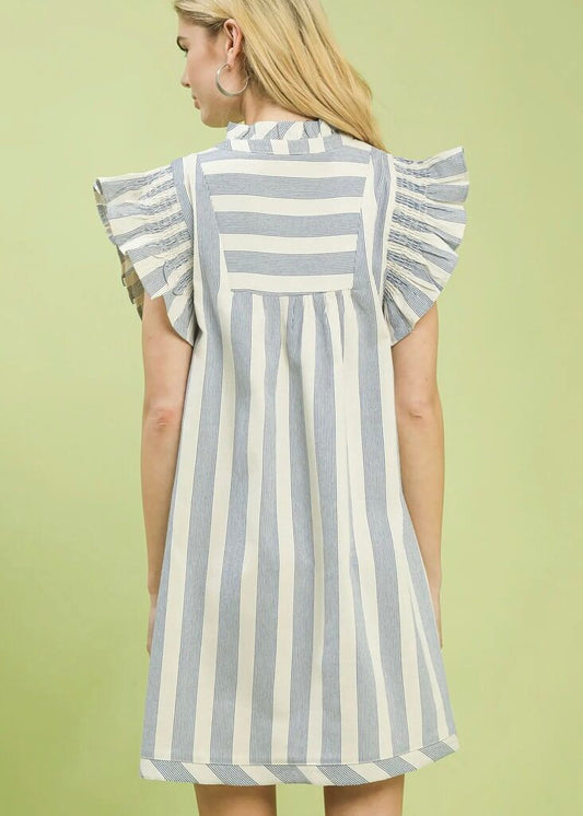 Flutter Sleeves Striped Mini Dress