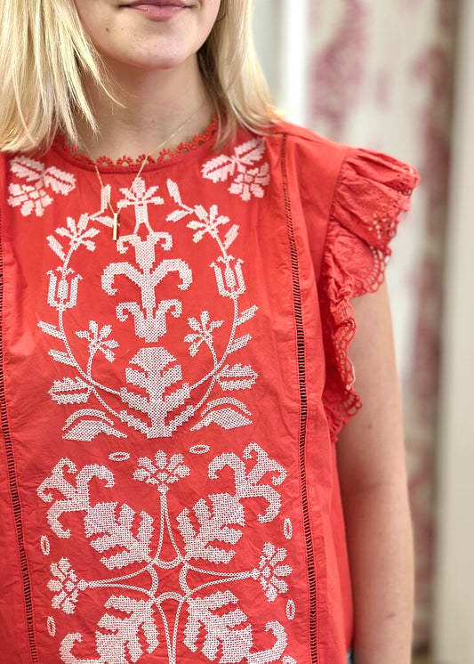 Embellished Flutter Sleeve Top