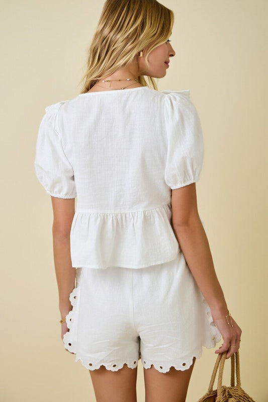 Eyelet Tie Front Top