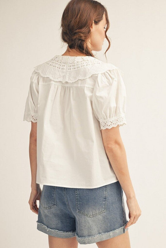 Eyelet Oversized Collared Top