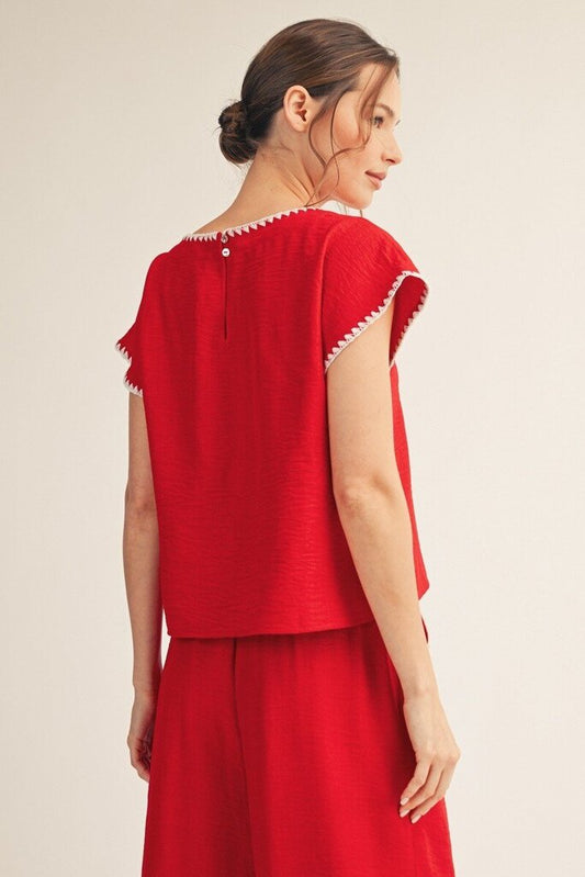 Embellished Accent Crinkle Top