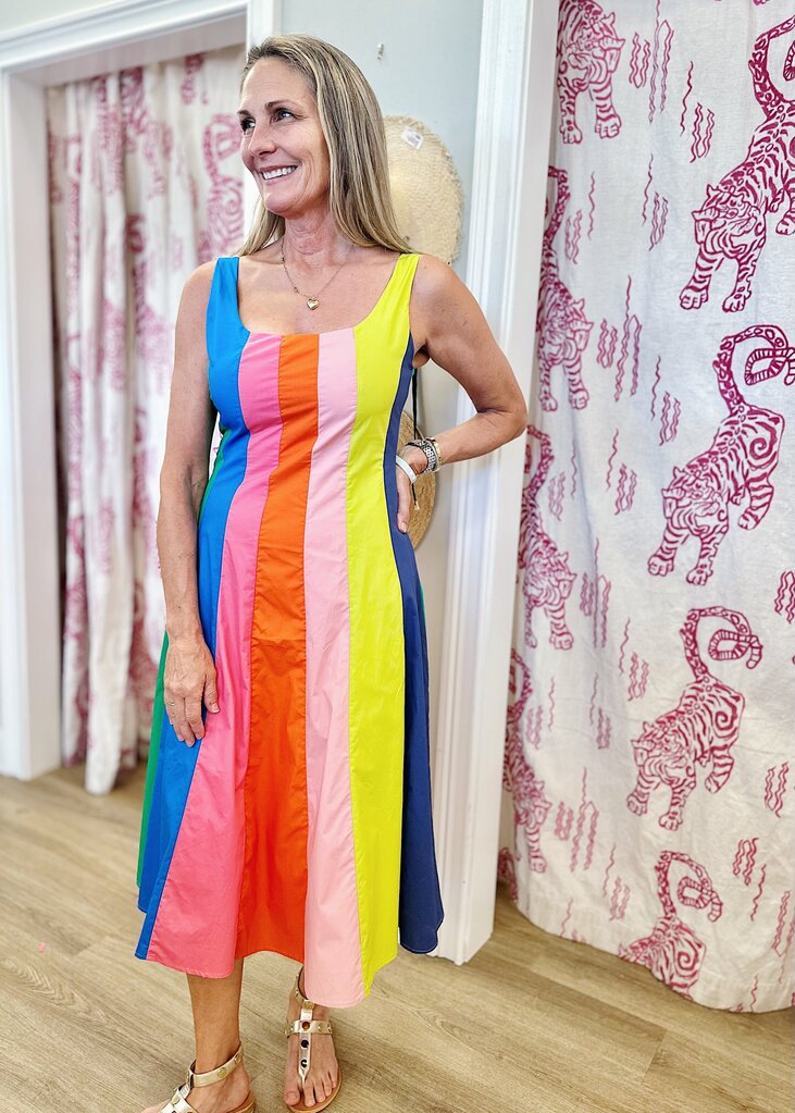 A Line Rainbow Midi Dress