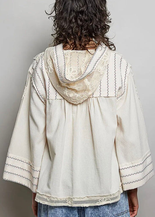 Woven Embroidered Pullover Hoodie
