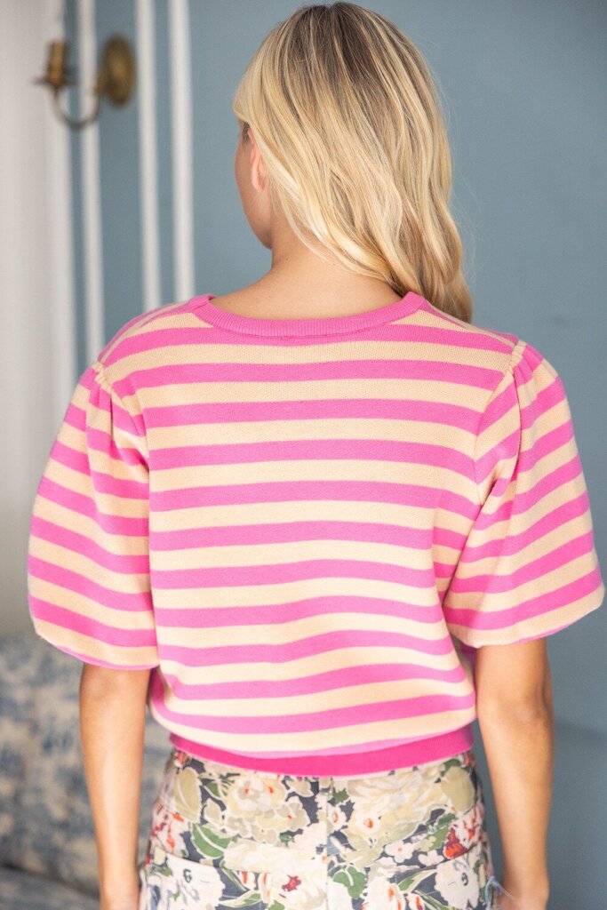Bubble Sleeve Stripe Top