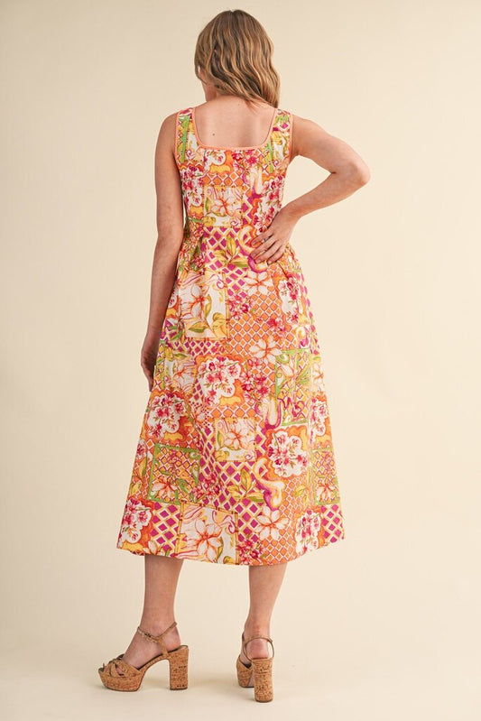 Square Neck Floral Dress