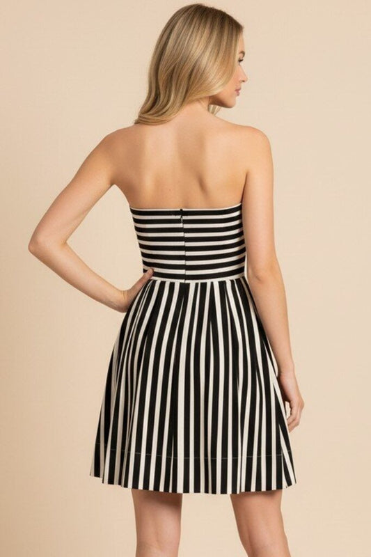 Black Striped Strapless Mini