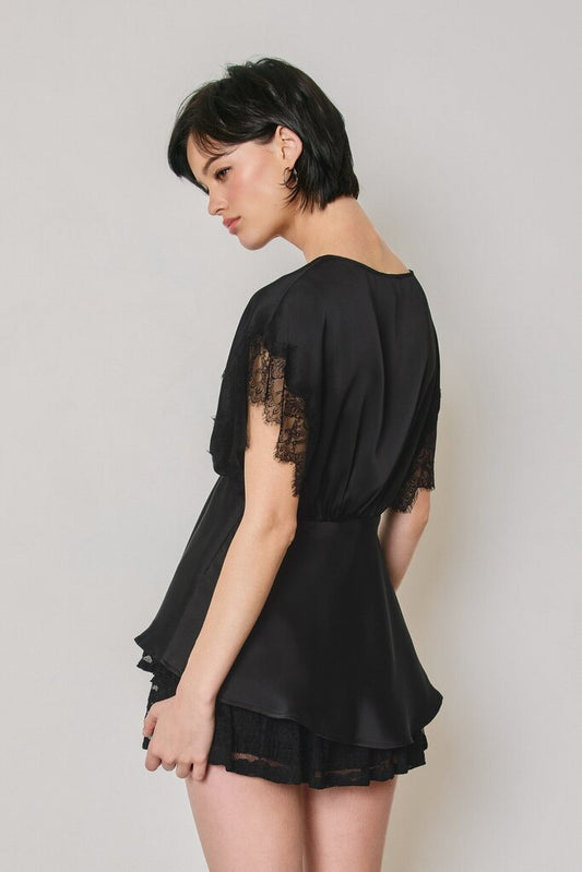 Lace V Neck Blouson Top