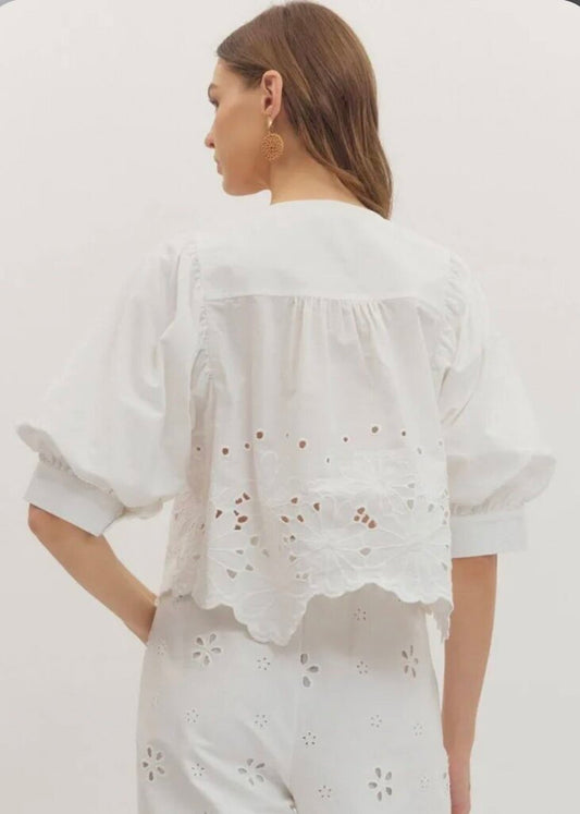 Eyelet Scallop Hem Top