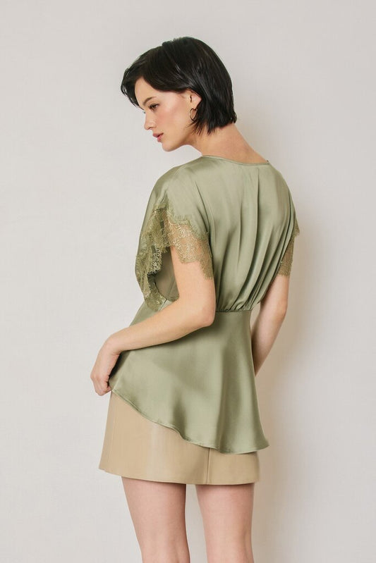 Lace V Neck Blouson Top