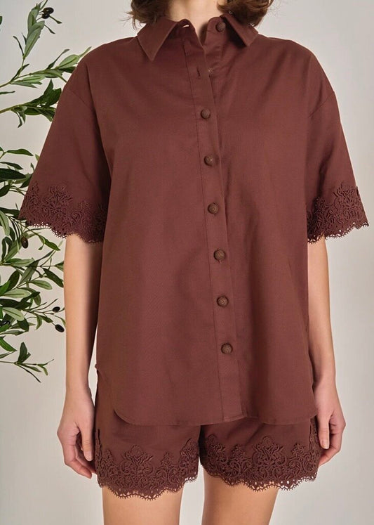 Linen Lace Shorts & Shirt SET
