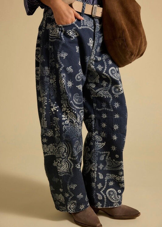 FP Mid Rise Printed Barrel Jeans