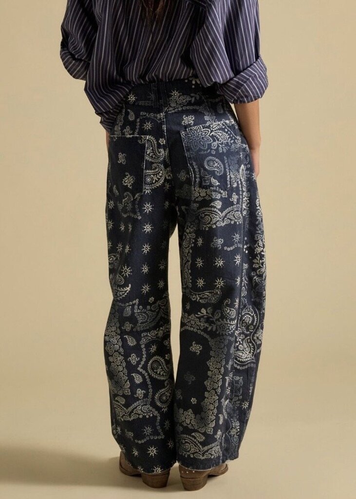 Free People Mid Rise Printed Barrel Jeans