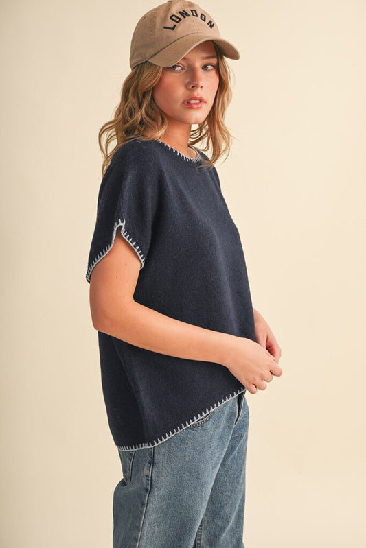 Stitched Sleeve Short Sweater