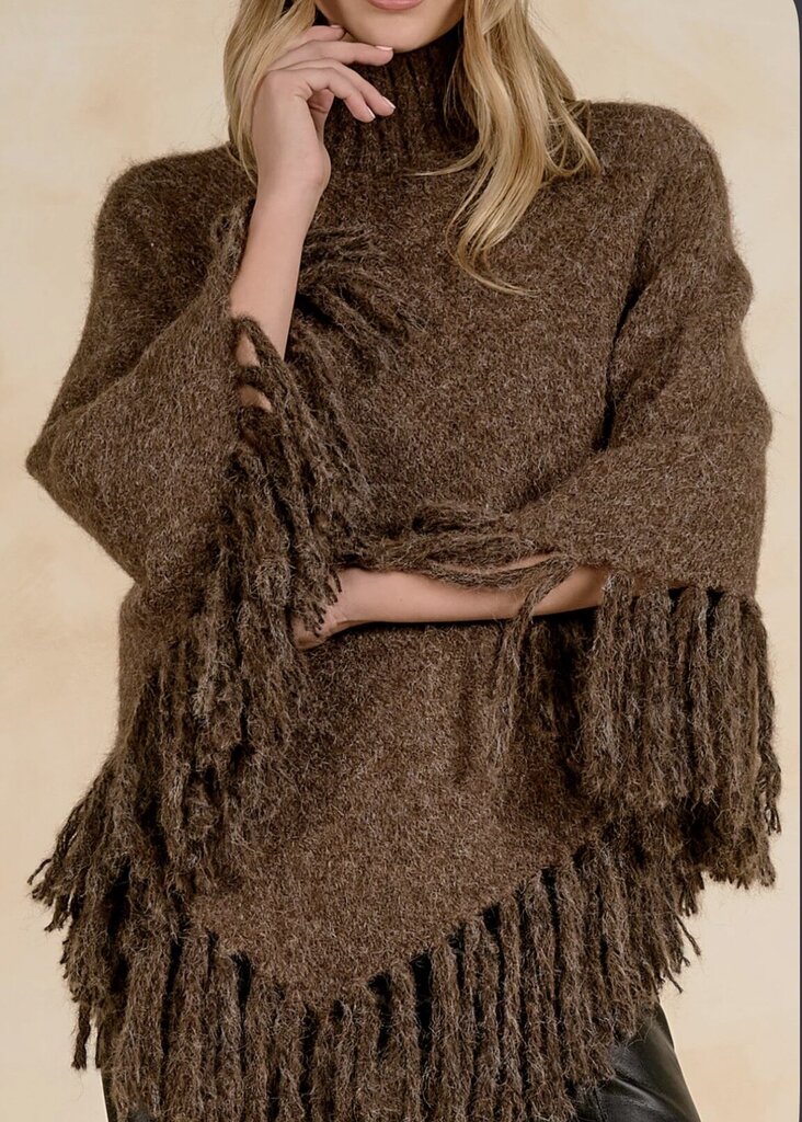Fringe Turtle Neck Poncho