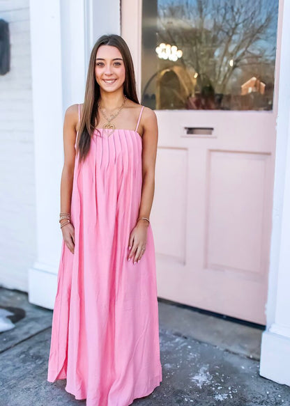 Pleated S/L Maxi Dress