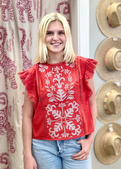 Embellished Flutter Sleeve Top