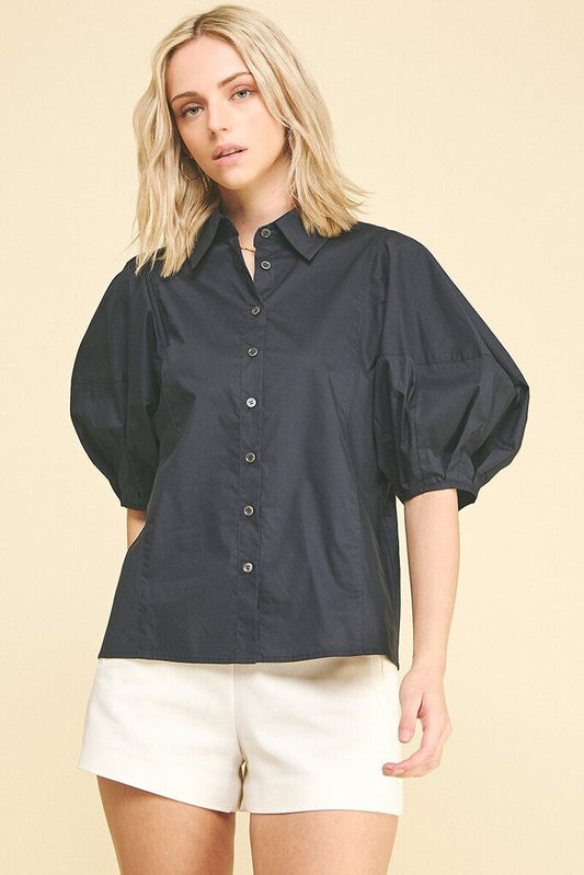 Balloon Sleeve Button Down Top