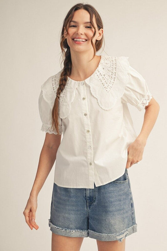 Eyelet Oversized Collared Top