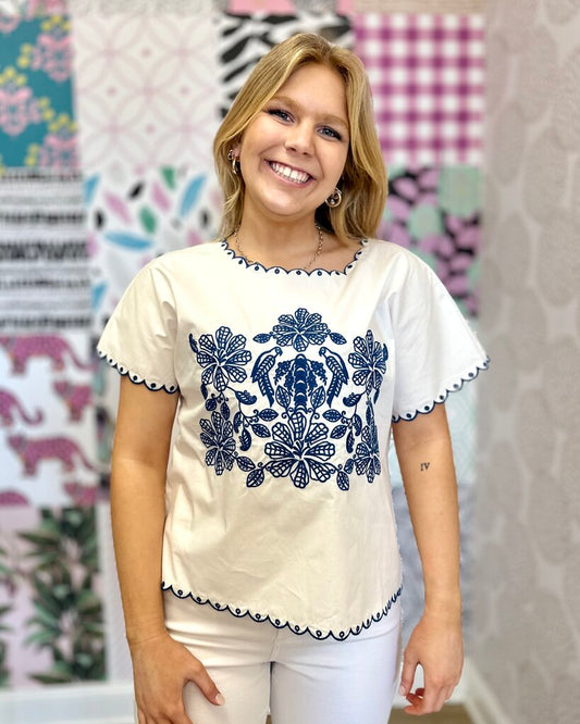 Blue Floral Embellished Shirt