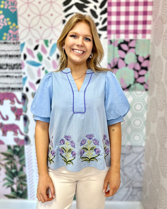 Floral Detail V Neck Top