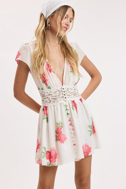 Lace V Neck Mini Dress
