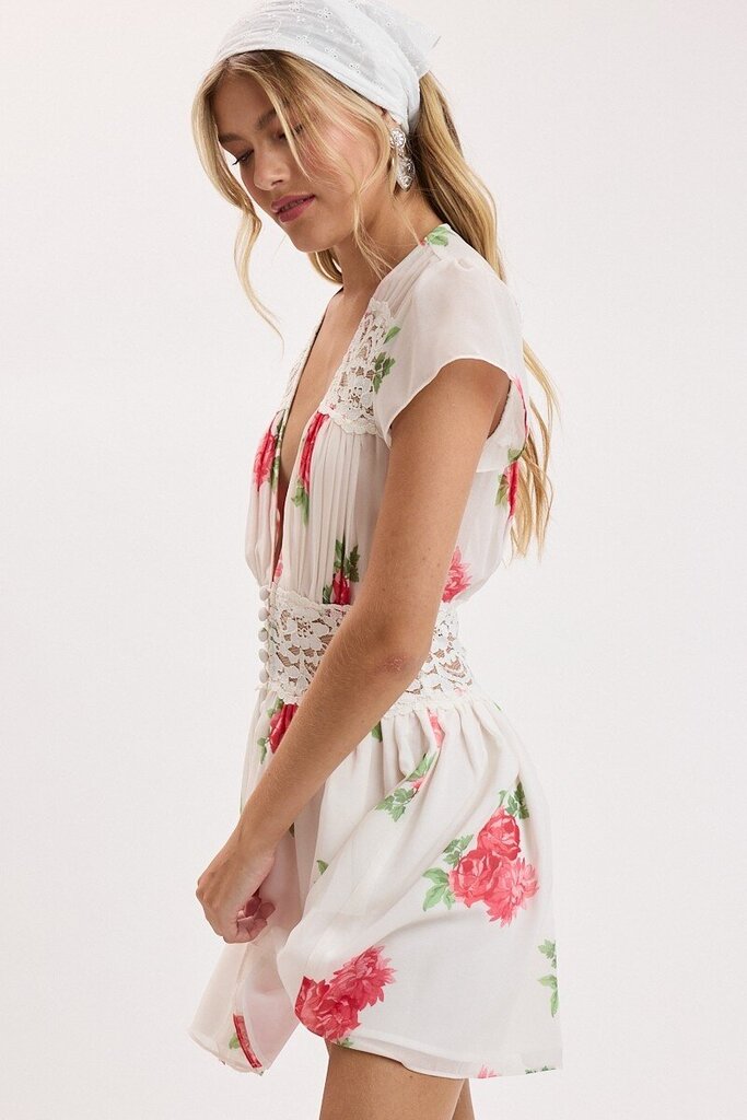 Lace V Neck Mini Dress
