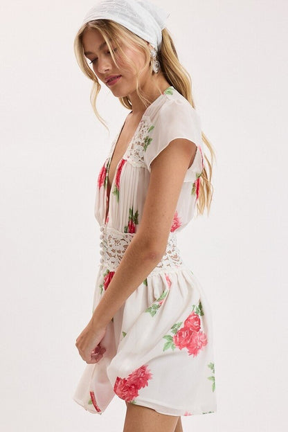 Lace V Neck Mini Dress