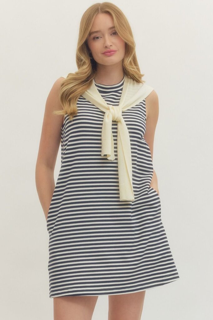 Sweater Tie Striped Dress