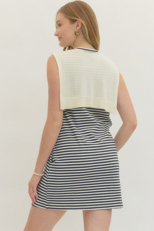 Sweater Tie Striped Dress