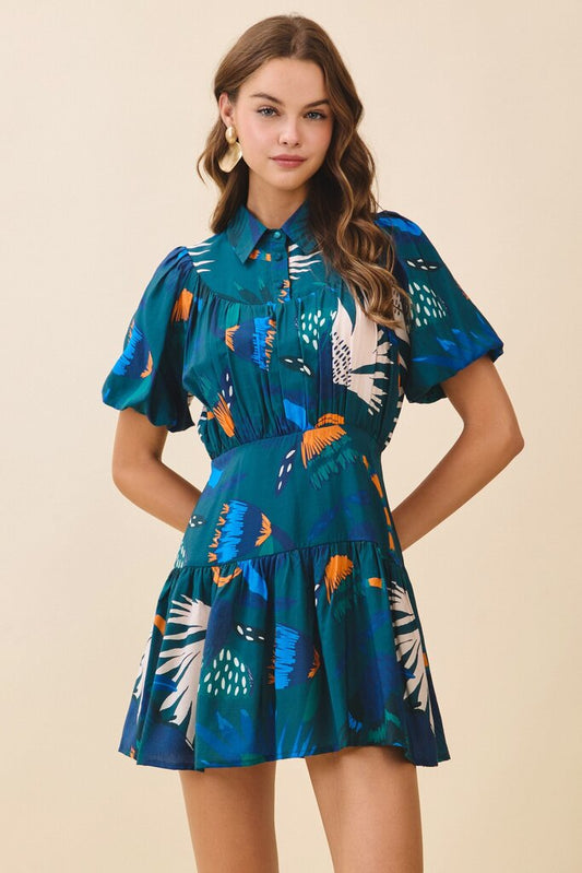 Abstract Fit & Flare Shirt Dress