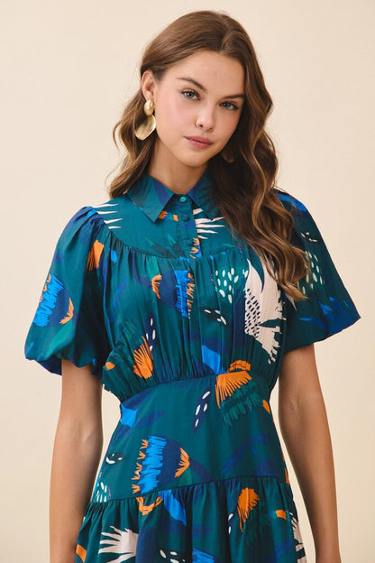 Abstract Fit & Flare Shirt Dress