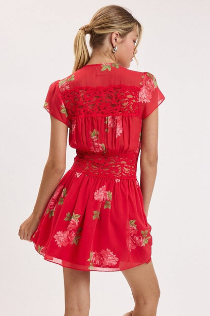 Lace V Neck Mini Dress