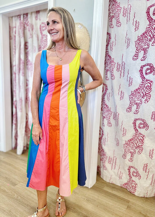 A Line Rainbow Midi Dress