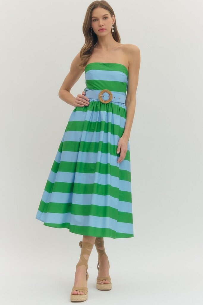 Strapless Midi Stripe Dress