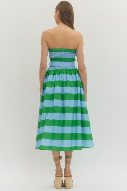 Strapless Midi Stripe Dress