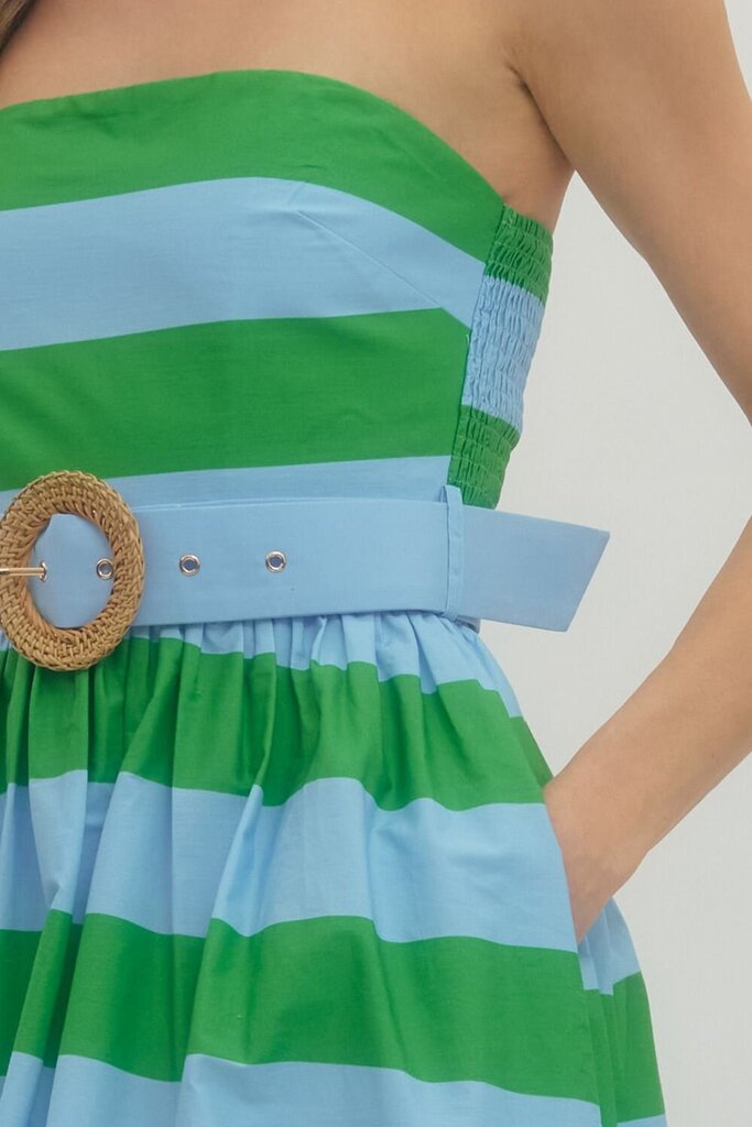 Strapless Midi Stripe Dress