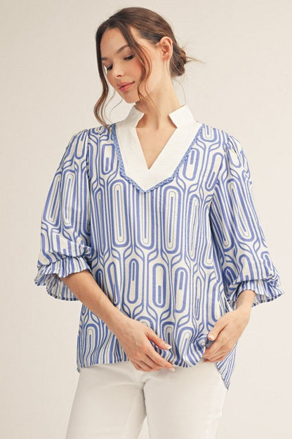 Scallop Geo Print Top