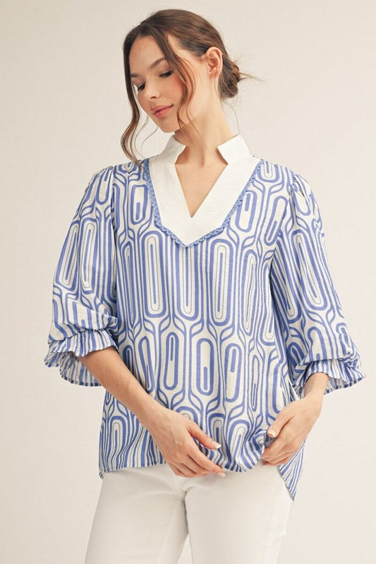 Scallop Geo Print Top