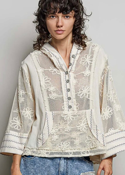 Woven Embroidered Pullover Hoodie