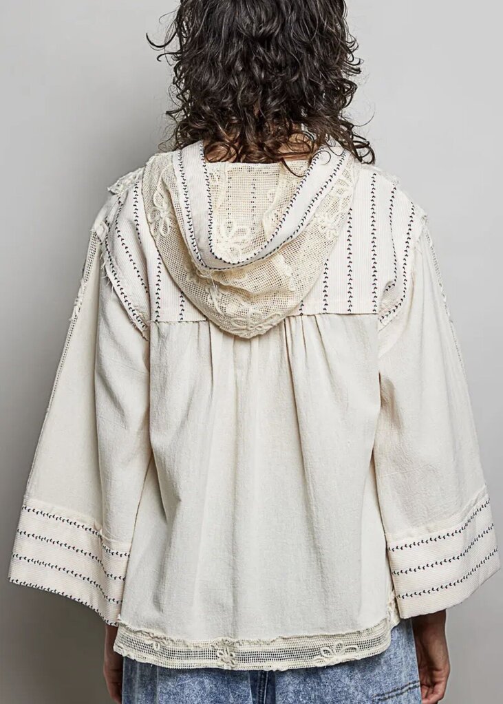 Woven Embroidered Pullover Hoodie