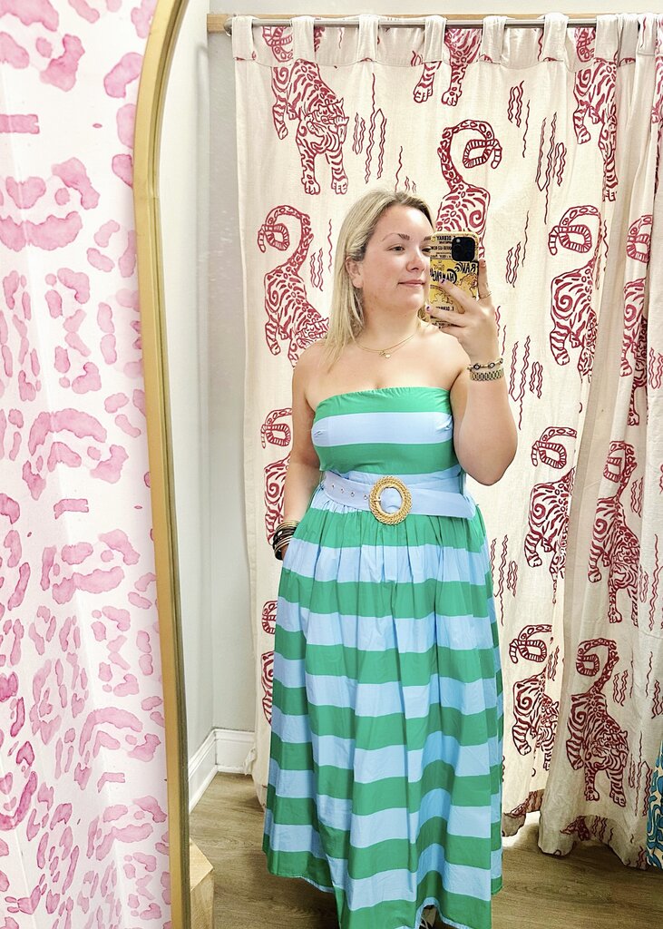 Strapless Midi Stripe Dress