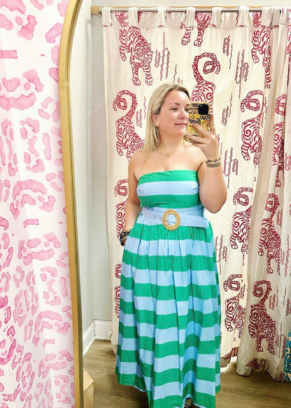 Strapless Midi Stripe Dress