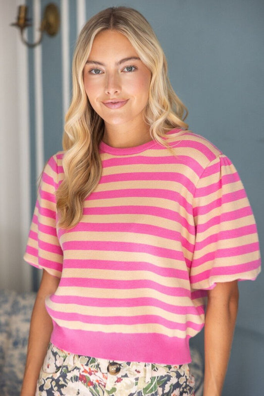 Bubble Sleeve Stripe Top