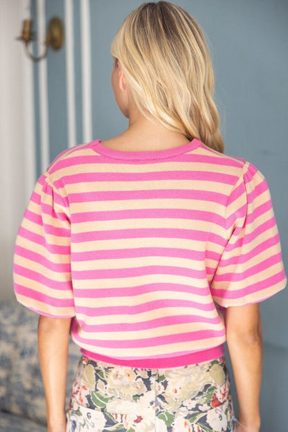 Bubble Sleeve Stripe Top