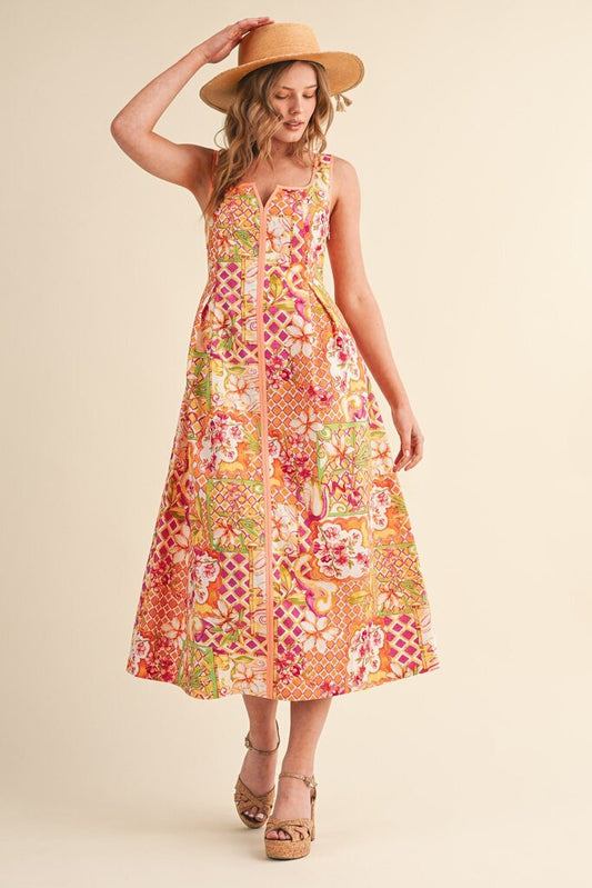 Square Neck Floral Dress
