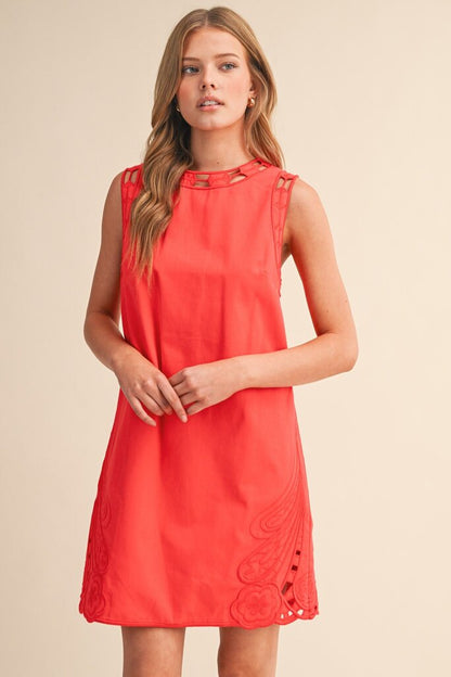 Embroidered Scallop Mini Dress