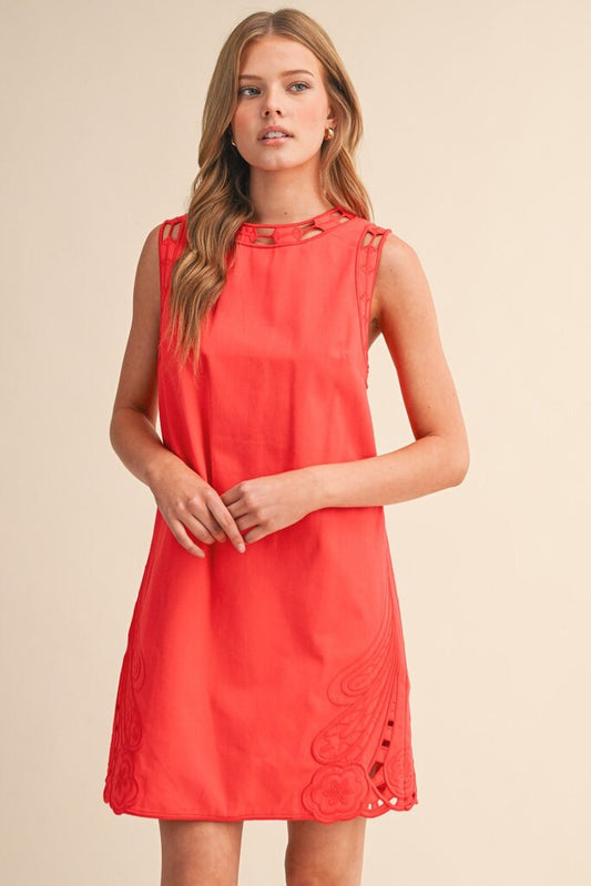 Embroidered Scallop Mini Dress