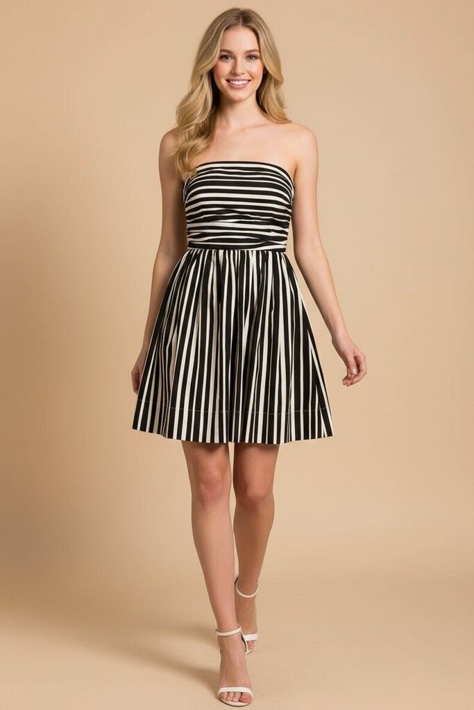 Black Striped Strapless Mini