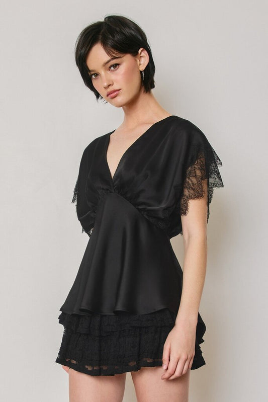 Lace V Neck Blouson Top