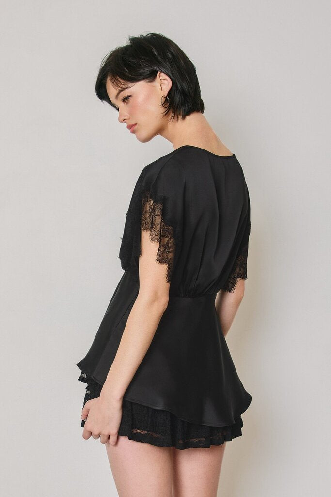 Lace V Neck Blouson Top
